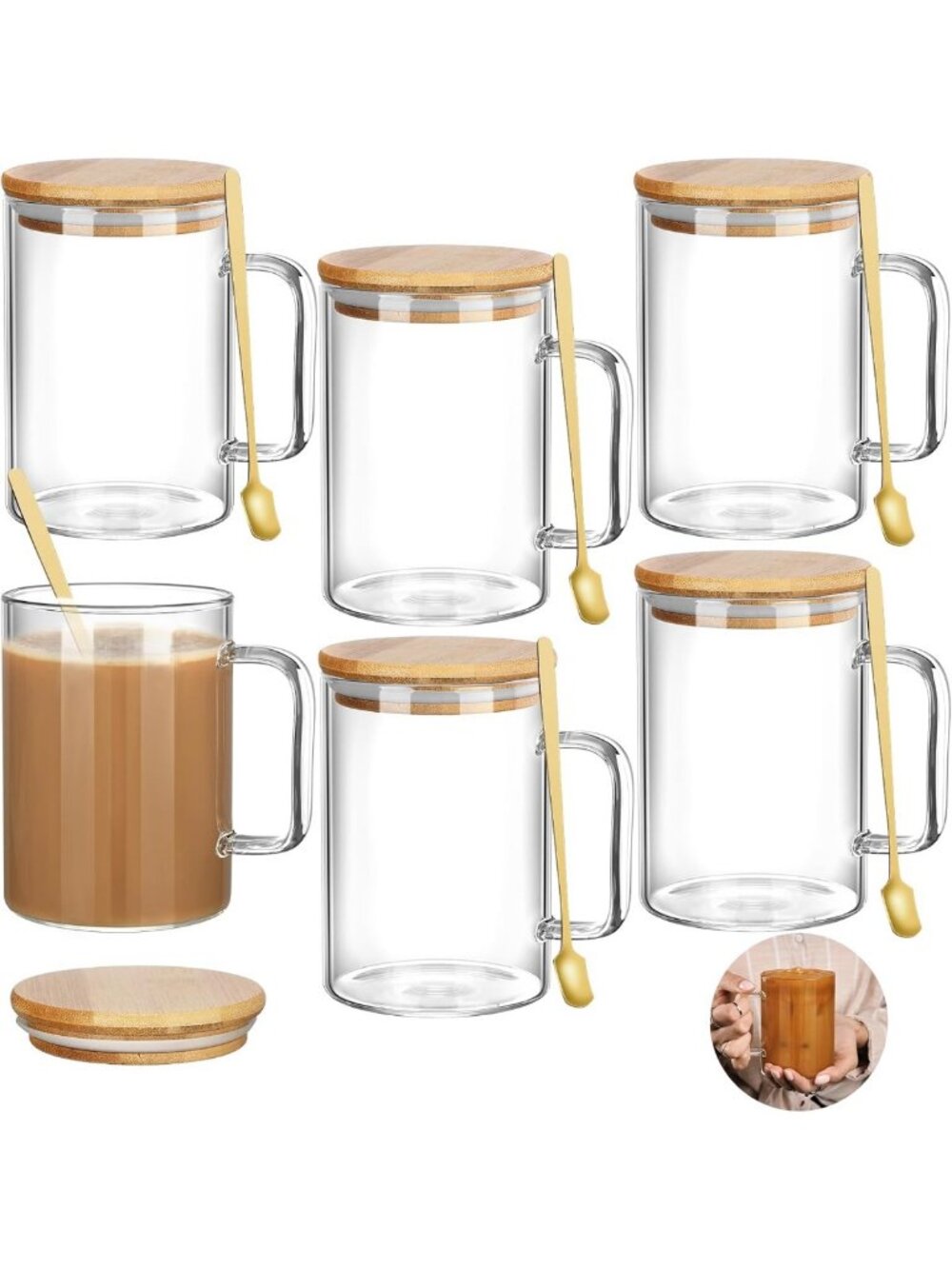 6 Sets 20 oz Double Wall Glass Coffee Mugs with Handles - Stylish & Durable